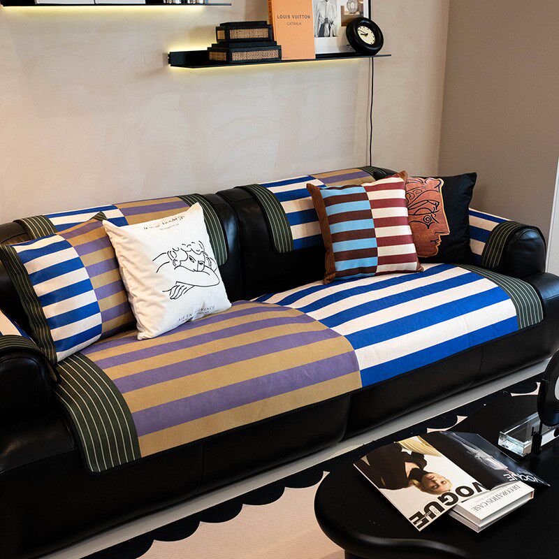 经典条纹冰丝沙发垫夏季夏天款坐垫耐磨防滑简约现代沙发巾套罩盖