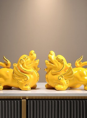 陶瓷招财貔貅摆件一对客厅八方来财旺财玄关装饰品办公室桌面店铺