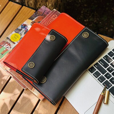 moze出品 真皮活页手账本A5A6A7拼接撞色简约款牛皮记事本日记本