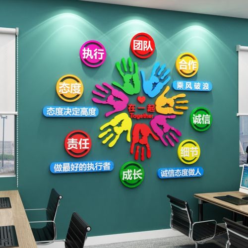 办公室墙面装饰企业文化公司背景团队风采励志标语会议3d立体贴纸