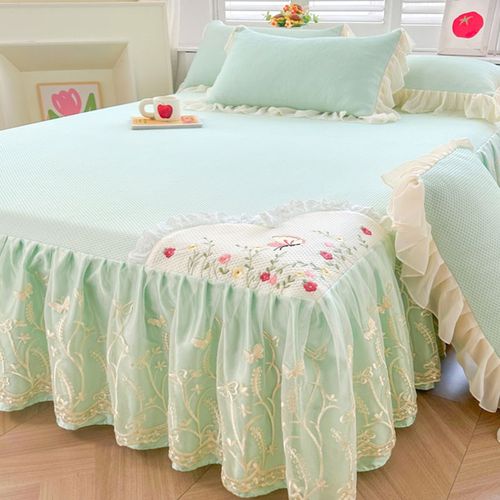 夏季公主风凉感豆豆冰丝凉席床裙三件套可机洗夏凉被空调被软席子