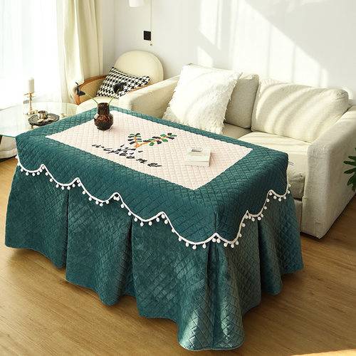宇婷电炉罩烤火桌子罩套长方形桌布套新款加厚加绒茶几罩裙摆冬季