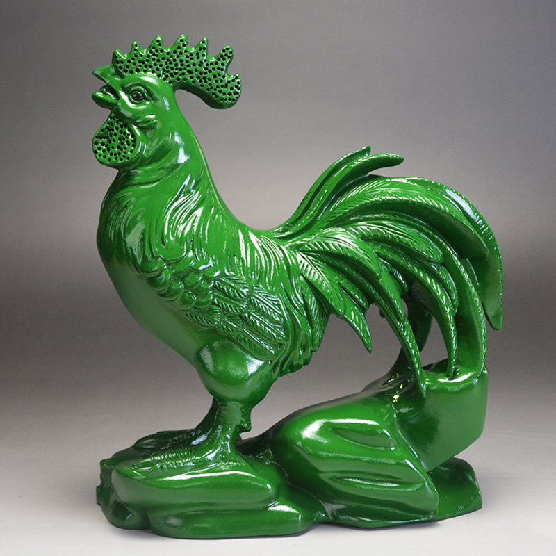 绿色木鸡木质雕刻生肖鸡摆件家居客厅缺角补位实木公鸡工艺礼品