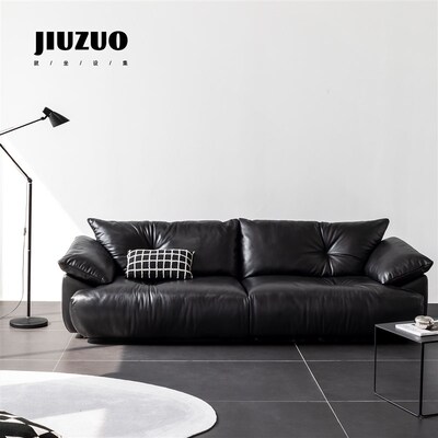 就坐设集 意式设计师直排黑色真皮慵懒风三四人组合落地懒人沙发