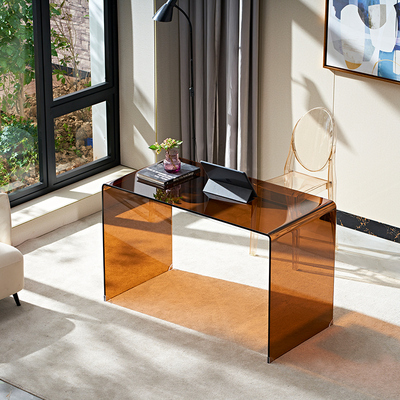 茶色玻璃简易办公笔记本电脑桌80cm长台式家用卧室简约写字台书桌