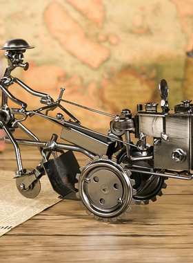 复古铁艺拖e拉机金属模型摆设创意书桌家庭家居装饰工艺品书架摆