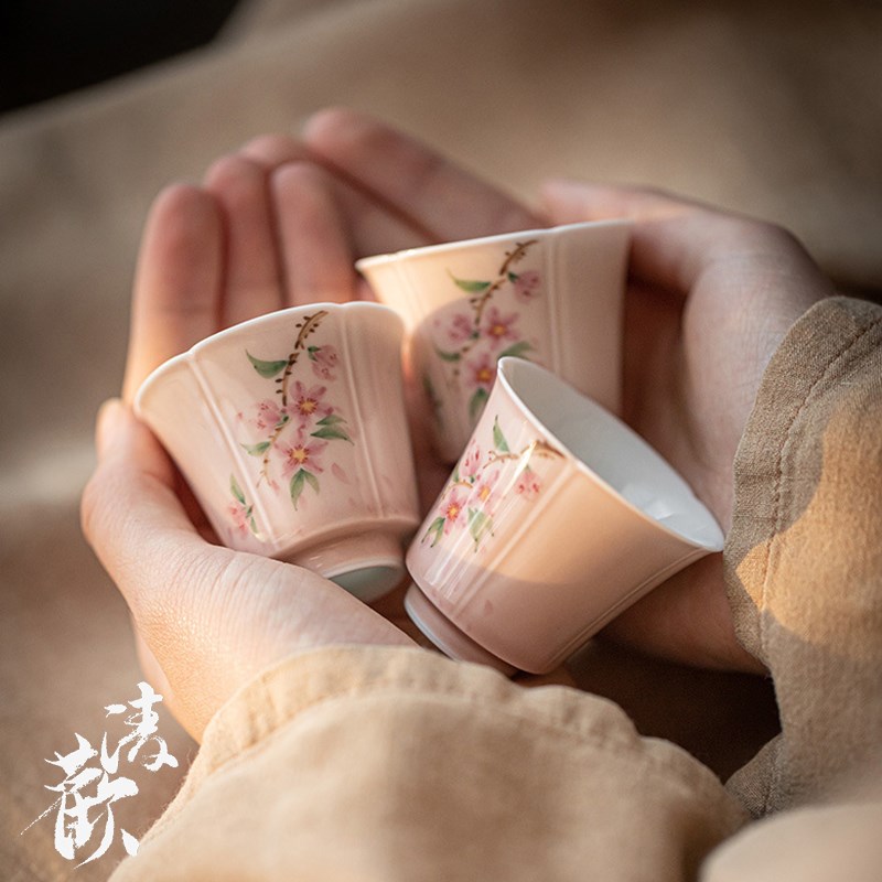 清欢丨治愈系手绘品茗杯 苍烟红家用喝茶单杯小号 功夫茶具茶杯