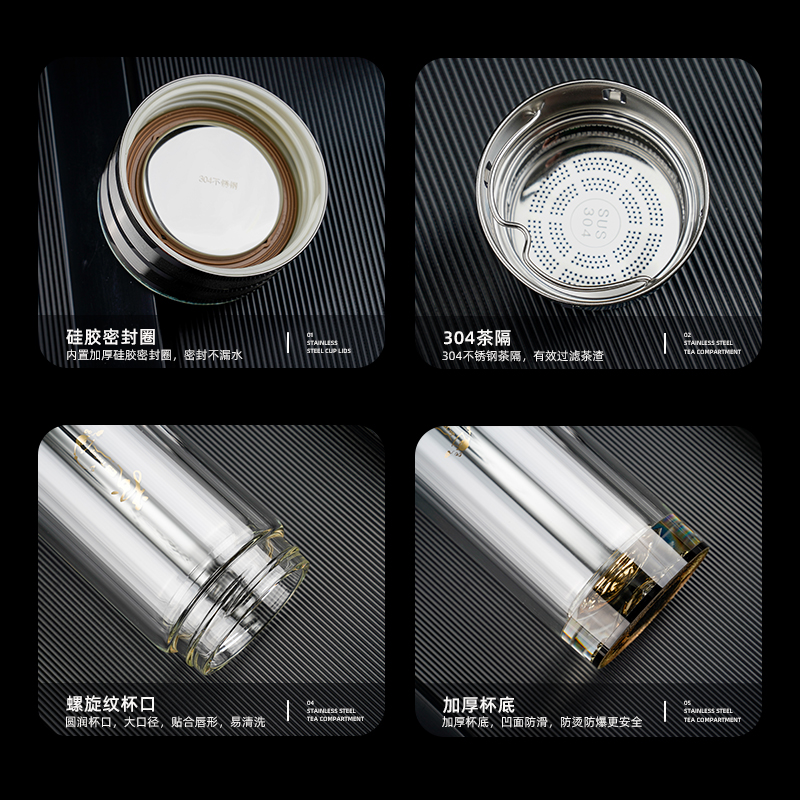 金力2077加厚双层防烫玻璃杯大容量男女商务泡茶杯便携车载水杯子