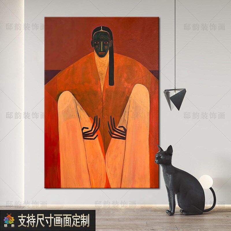 客厅抽象艺术竖版挂画民宿酒店大厅无框画侘寂风样板间房间装饰画