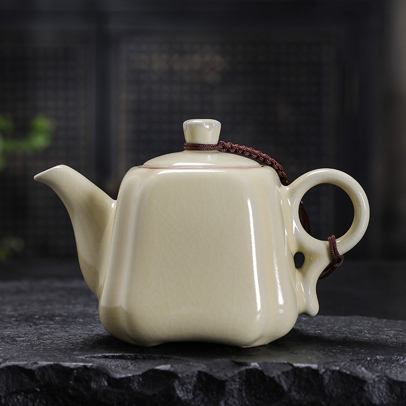 米黄汝窑茶壶汝瓷泡茶壶高档陶瓷家用泡茶器旅行功夫茶具2023新款