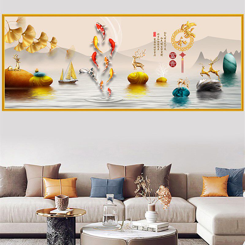 自粘装饰画山水风景画墙贴画客厅沙发背景墙壁画水墨画玻璃贴画