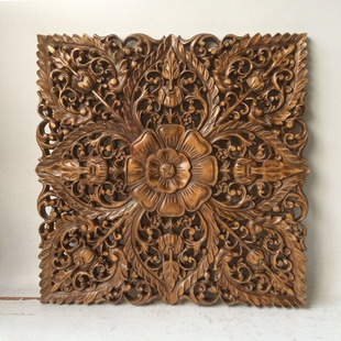 精品东南亚风格柚色实木雕花板镂空挂饰家居饰品壁挂壁饰通花板