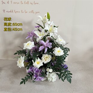 新款紫色仿真花地排花婚庆订婚宴背景布置T台路引花迎宾摆件花排