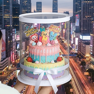圆形手提ins风网红爆款透明蛋糕盒子高级感PET68寸10寸生日蛋糕盒