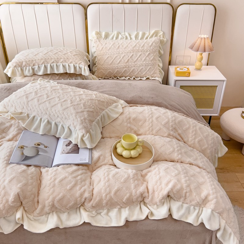 花边款塔芙绒四件冬季加厚珊瑚绒被加绒保暖床单床笠款