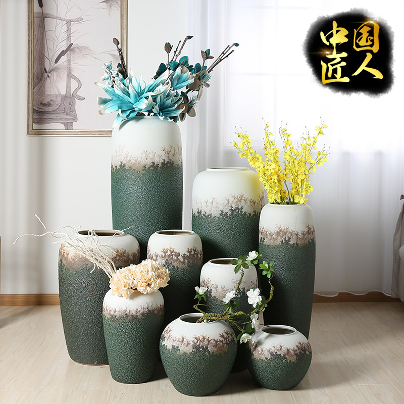 复古怀旧干花花器陶瓷大花瓶落地插花摆件酒店别墅客厅陶罐装饰品