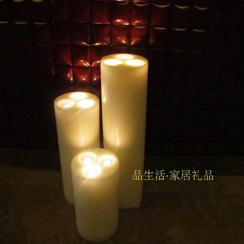 LED氛围感电子蜡烛灯酒店婚庆酒吧开口圆柱形三芯无烟无味大蜡烛