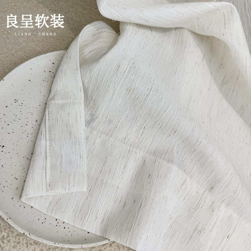亚麻扶风纱透光不透人纱帘中古风原木风侘寂窗帘客厅阳台黑边窗纱