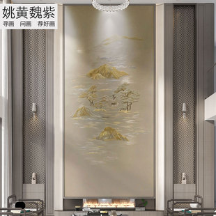 复式楼超高门幅五色山独绣背景墙壁布金山纯刺绣玄关壁画来图定制