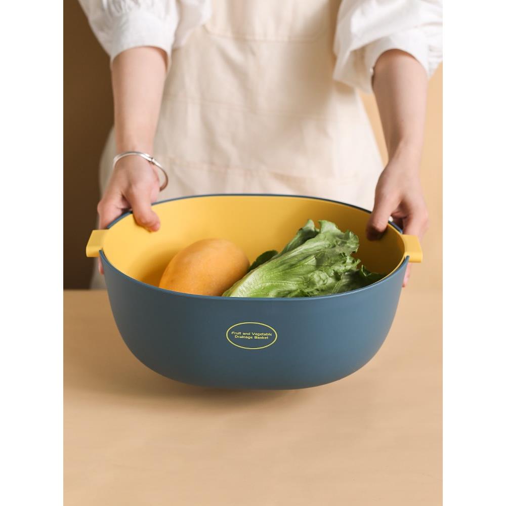 日本进口品质双层洗菜盆沥水篮厨房淘菜盆菜篓网红水果盘客厅家