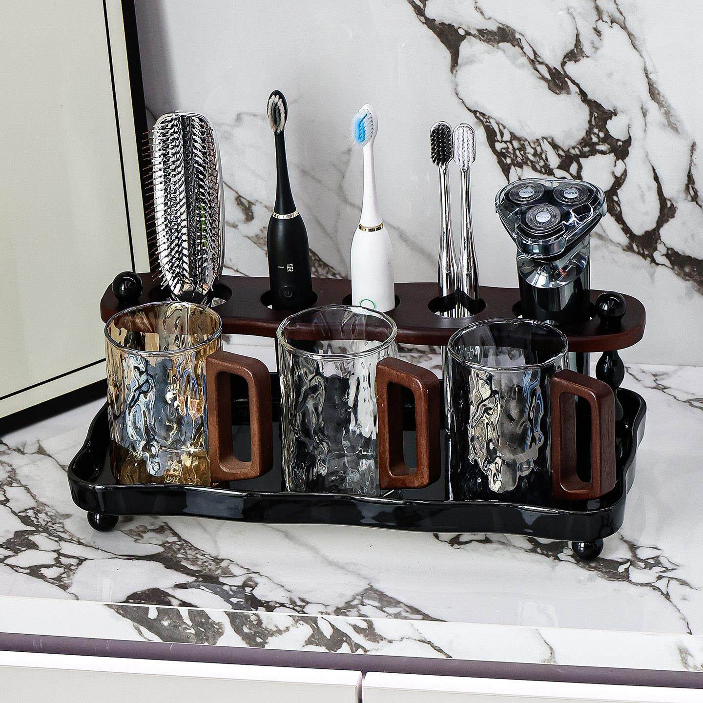 高级感电动牙刷置物架情侣覆古家用洗漱台漱口杯刷牙杯牙具座套装