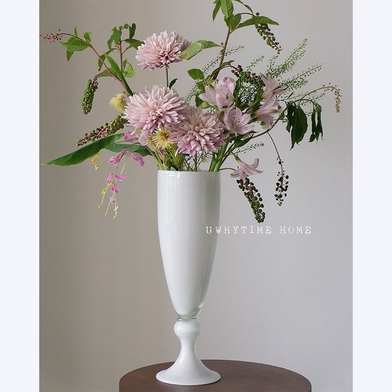 无为时间馆法式中古白瓷感手工琉璃高脚花瓶风灯花器复古软装摆件