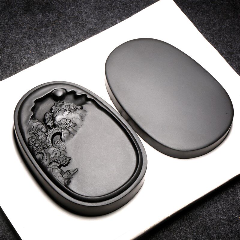 国家非遗安徽歙砚砚台 江南可采莲 原石带盖书法绘画可磨墨文房