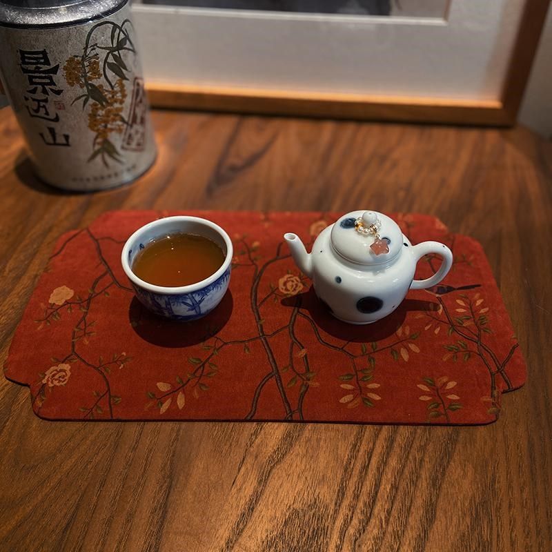 一人小茶席喜上眉梢双面香云纱茶席垫子干泡垫真丝茶桌布杯垫壶垫