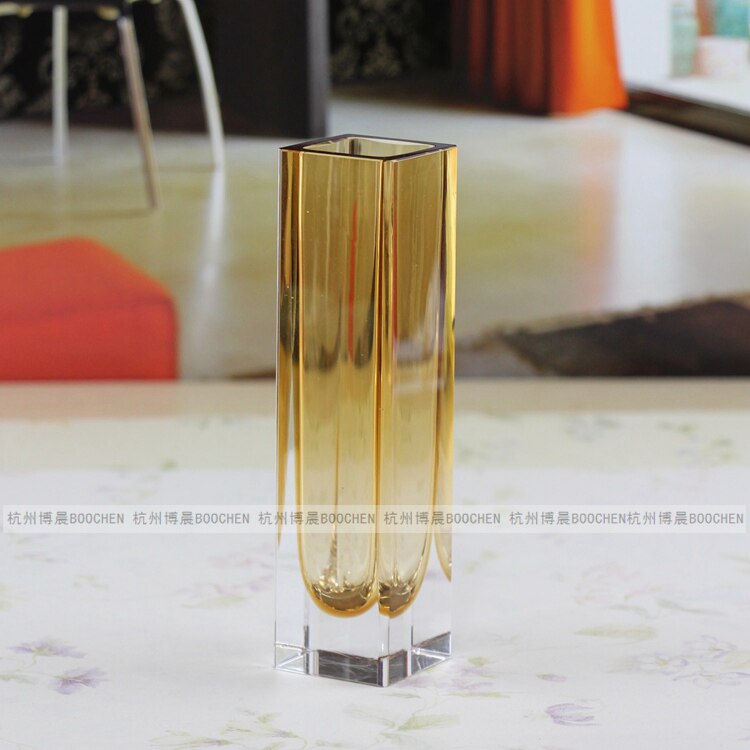手工玻璃工艺品琥珀花瓶花插创意方形瓶单只小花瓶酒店琉璃花插