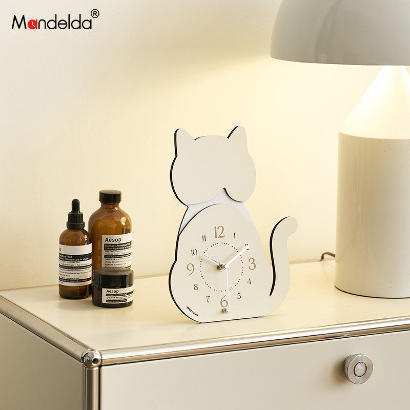 满得达软萌猫咪动物治愈系摆件座钟玄关台钟桌面卧室布置装饰品