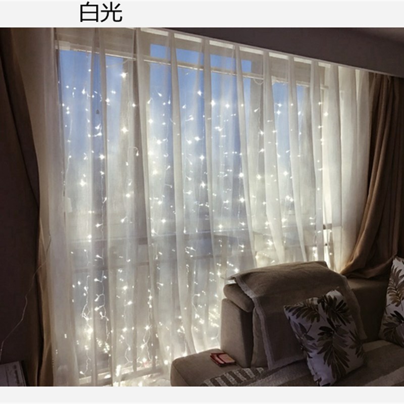 led彩灯闪灯串灯少女房间装饰主播背景卧室挂灯星星窗帘灯瀑布灯