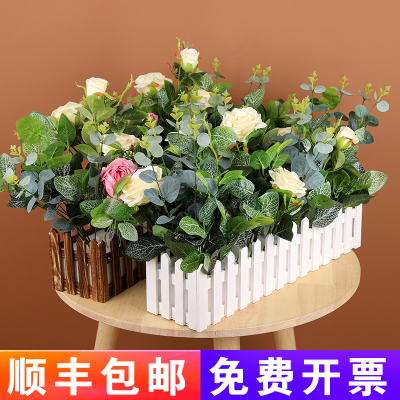 加宽木栅栏仿真花套装假花室内装饰餐厅阳台隔断摆件装饰花套装