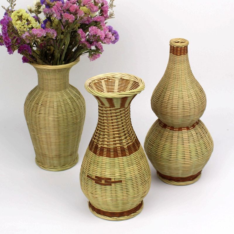 手工竹编花瓶简约花瓶摆件 客厅复古装饰品 插花仿真花器摆设花篮