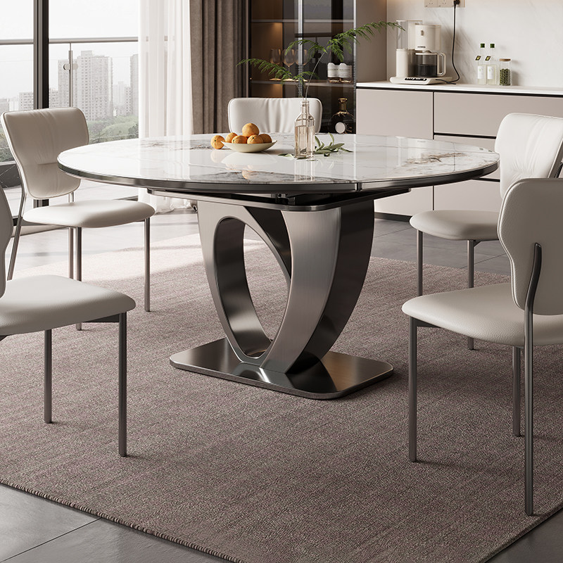 岩板餐桌椅组合现代简约家用小户型吃饭折叠伸缩饭桌方圆两用餐桌