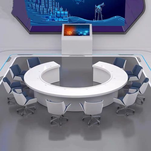 烤漆圆形会议桌简约现代圆形研判桌创意C字接待桌会议室桌椅组合
