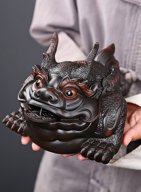 紫陶大号招财金蟾摆件家居饰品手工客厅办公室玄关茶桌面装饰茶宠