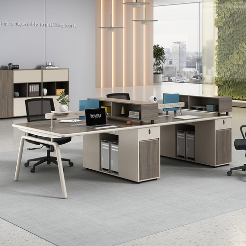 四人位办公桌职员桌简约现代财务桌浅色双人创意电脑桌会议桌