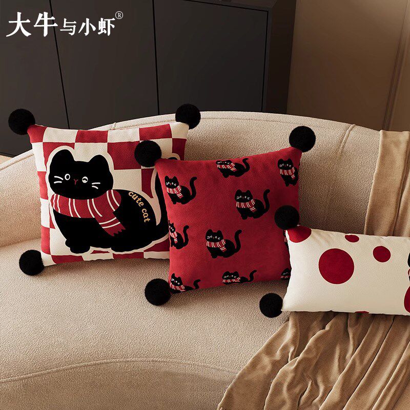 鸿运猫可爱新年红色氛围感客厅沙发抱枕车载靠枕套猫咪枕头长腰枕,居家布艺,靠垫/抱枕,淘宝优惠券,粉丝福利购,淘宝优惠卷