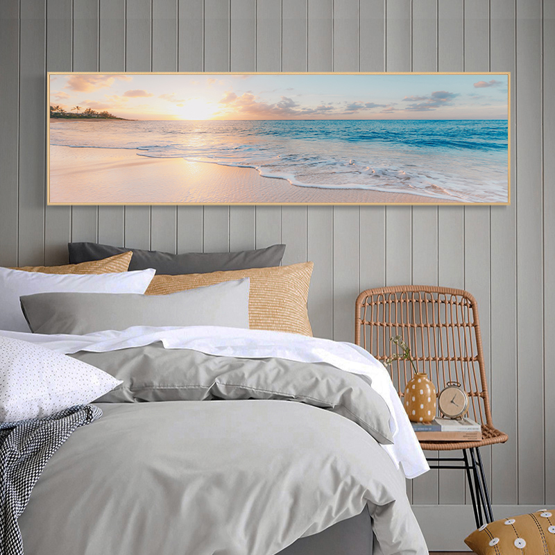 现代简约卧室装饰画主卧温馨床头挂画大气海景横幅壁画抽象客厅画