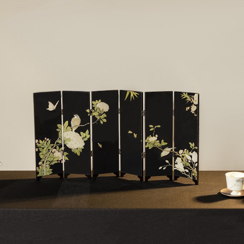 中式国潮茶空间茶桌双面小屏风摆件复古茶台漆器茶道配件礼盒装