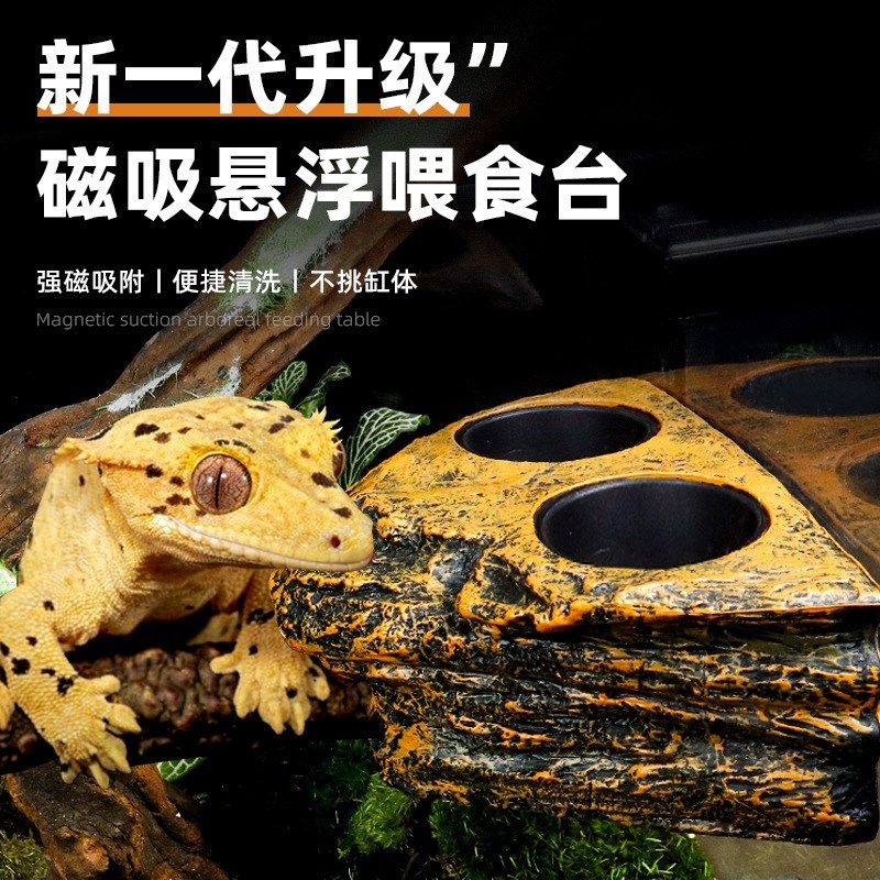 爬宠悬挂式磁吸睫角巨人守宫果泥食盆水盆树栖树脂喂食碗仿真岩石