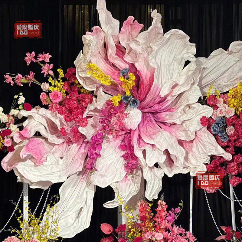 婚庆巨型纸花手工DIY手揉纸材料花瓣大型婚礼褶皱造型装饰背景花