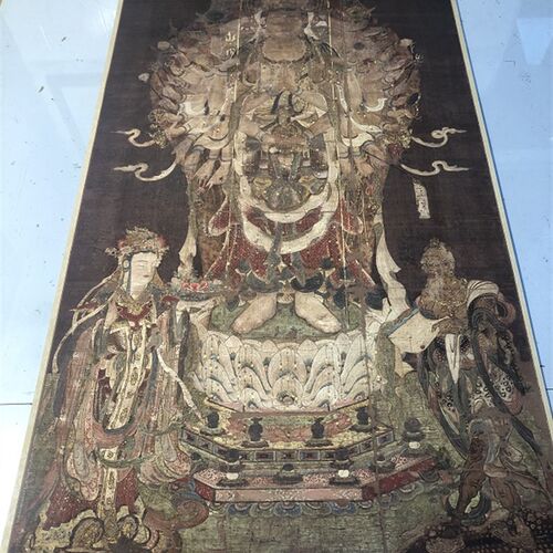 千手观音像绢本68x136cm古画复制画人物立轴原作版画佛画装饰画