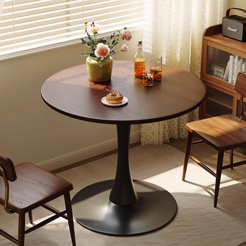 圆桌家用小户型餐桌接待洽谈奶茶店咖啡桌阳台休闲复古郁金香桌子