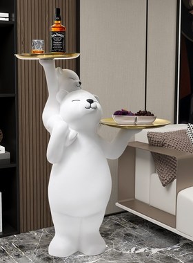 温馨母子熊创意大型落地女孩托盘摆件沙发旁玄关客厅家居软装饰品