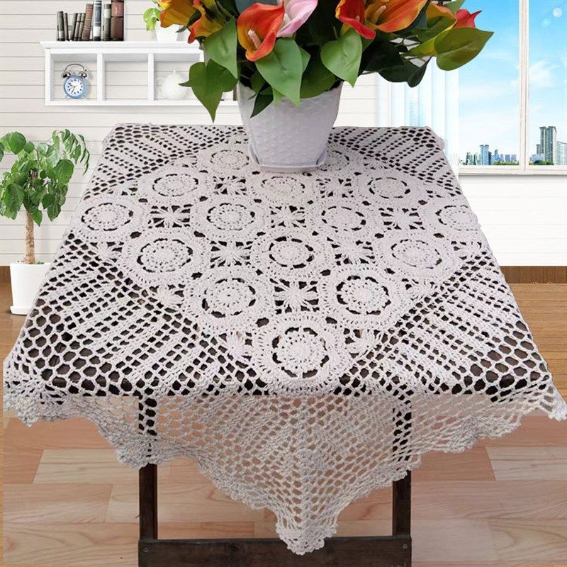 手工钩针花沙发巾拍摄道具茶几巾复古方形桌布隔热棉线餐布装饰垫,居家布艺,桌布,淘宝优惠券,粉丝福利购,淘宝优惠卷