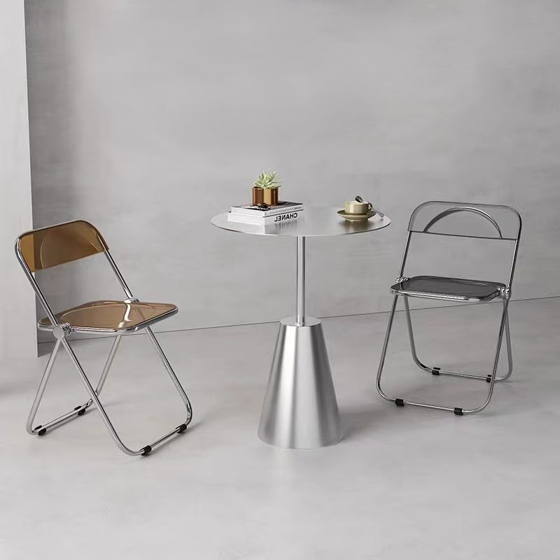 现代简约奶茶店不锈钢小圆桌工业风咖啡厅茶几餐桌两用可移动边几