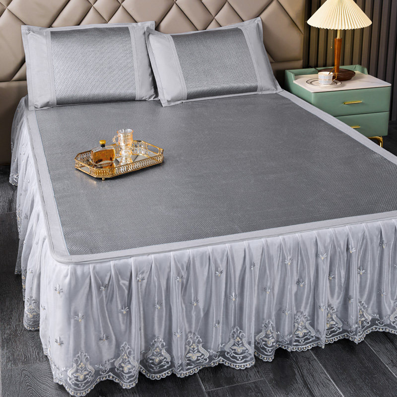 床裙款冰丝凉席可水洗三件套花边防滑床罩可折叠席子夏季2022新款,床上用品,冰丝席,淘宝优惠券,粉丝福利购,淘宝优惠卷
