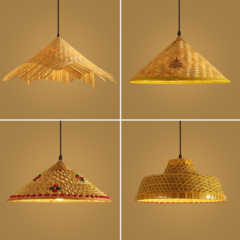 竹编斗笠吊灯复古草帽竹艺灯罩民宿藤编草编东南亚侘寂风茅草灯具,家装灯饰光源,餐厅吊灯,淘宝优惠券,粉丝福利购,淘宝优惠卷
