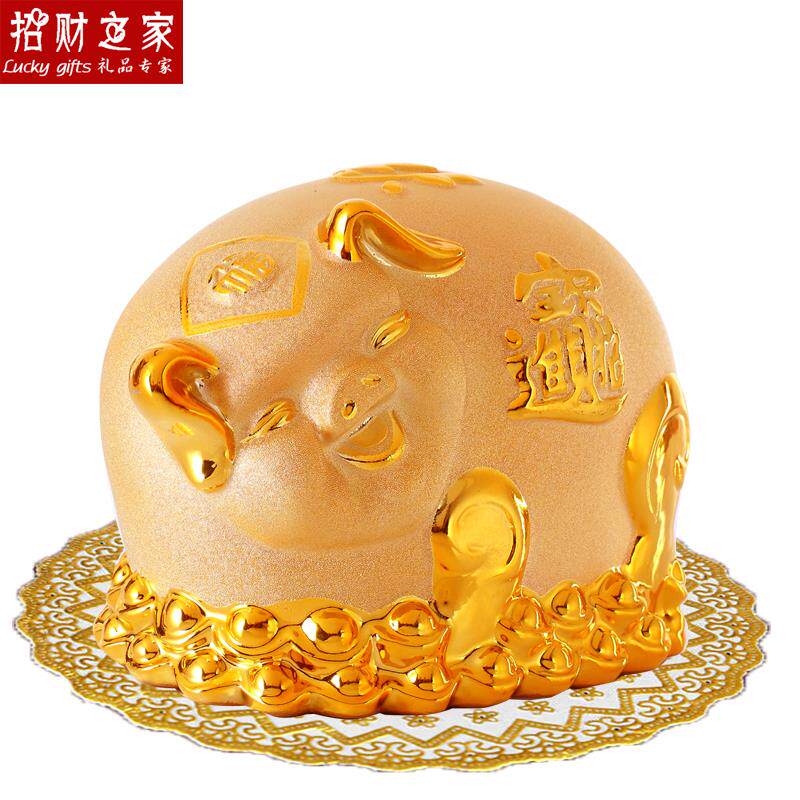 笑脸金猪储蓄罐招财猪陶瓷存钱罐超大号摆件开业送礼创意工艺礼品